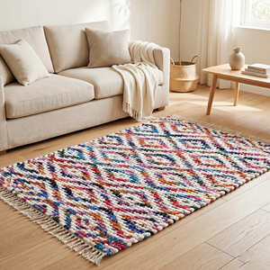 8' x 10' Tribal Diamond Recycled Cotton Area <b>Rug</b> for Living Room Scandinavian Farmhouse & <b>Rustic</b> Home - Product Image 5