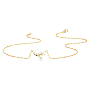 Delicado Collar de Diamantes con Diseño de Ramas Florales y Destellos Florales Dispersos en Tono Dorado Fluido - Product Image 2
