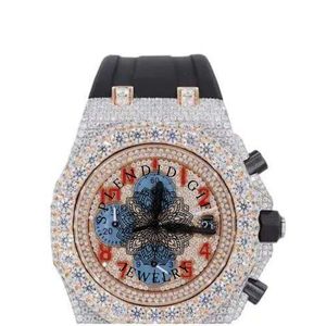 Splendide montre de luxe en diamant, boîtier en argent et moissanite, bracelet en caoutchouc, mouvement à quartz ETA analogique, cristal saphir 28 mm - Product Image 4