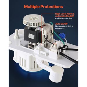 Pompa di Scarico Condensa Automatica da 1/33 HP, 100 GPH, Sollevamento 22 ft, Interruttore di Sicurezza 115V, Tubo da 20 ft per Componenti Climatizzatore - Product Image 4