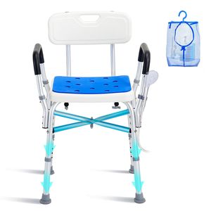 Sedia da Doccia Leggera con Capacità di 180 Kg, Barra Trasversale e Braccioli Imbottiti, Sgabello da Doccia per Uso in Bagno - Product Image 1