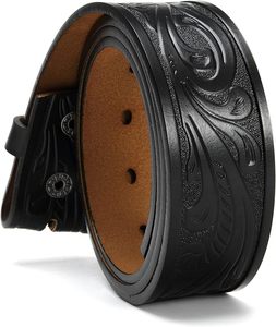 Cinturón Casual de Cuero Vacuno Negro con Hebilla Rectangular Plateada, Duradero, 3.5 cm de Ancho, 110 cm, Impresión por Transferencia de Calor - Product Image 3