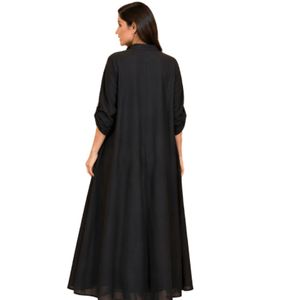 Women's Black Solid Maxi Long Sleeve <b>Dress</b> <b>Loose</b> Fit Casual Elegant Full Length Robe Soft Comfortable Traditional <b>Dress</b> - Product Image 5
