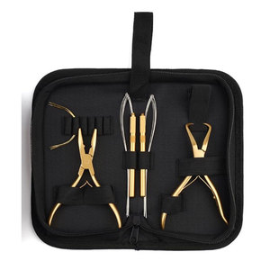 Hair Extension Installation and Removal Kit Stainless Steel Microlink Pliers Hair Extension <b>Beading</b> <b>Needle</b> Pulling Hook Gold - Product Image 4