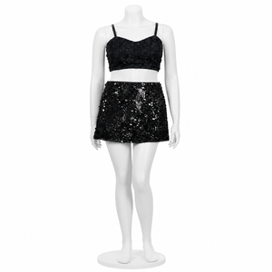 Women's Black Sequin Co Ord Set Sleeveless Crop <b>Top</b> and Mini Skirt | Party Wear <b>Sparkly</b> Evening Club Cocktail Birthday Fashion - Product Image 1