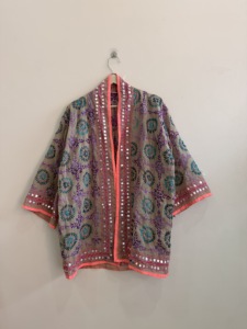 Phulkari Embroidered Handmade Viscose Georgette Luxury Robe <b>Jacket</b> for Women Festival Wear Breathable - Product Image 4