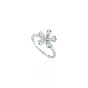 18K Yellow Gold Five Stone Aquamarine Diamond Cluster Ring Resizable - Product Image 3