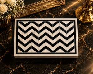 Black and White Resin Jewelry Organizer Box Chevron Pattern Storage <b>Case</b> <b>Vanity</b> Organizer for Home Display - Product Image 1