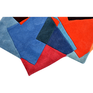 Tapis de luxe moderne en laine tuftée à la main, motifs géométriques abstraits, formes superposées colorées, à poils ras, doux, sculpté en 3D - Product Image 4