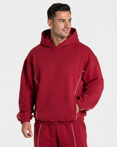 Wholesale Men's Cherry <b>Oversized</b> Contrastline Custom Tracksuit Set Premium Quality Cotton Fleece Hoodie & Wide Leg <b>Sweatpants</b> - Product Image 3