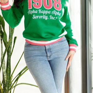 เสื้อสเวตเชิ้ตสีเขียวลายทาง ปี 1908 ผ้าเชนิลล์ คอกลม แขนยาว เนื้อผ้านุ่ม แฟชั่นลำลองสำหรับผู้หญิง เสื้อผ้าสำหรับชมรม - Product Image 6