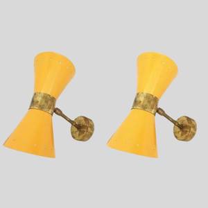 Applique murale en laiton de style Mid-Century Modern, forme géométrique de sablier jaune, luminaire d'intérieur, décoration de salon - Product Image 4