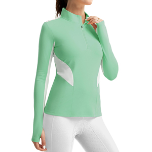 Camisetas de equitación para mujer con logo personalizado, capa base transpirable que absorbe el sudor, tops de equitación transpirables, ropa de entrenamiento de verano - Product Image 1
