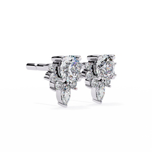 Lotus Tiara <b>Diamond</b> Stud <b>Earrings</b> – 0.68ctw Marquise Round CVD Lab <b>Diamond</b> 10K 14K 18K Solid White Gold Halo Posts - Product Image 4