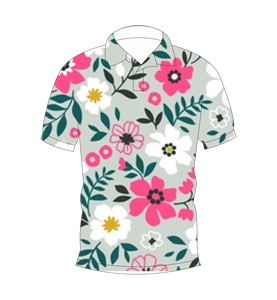 เสื้อโปโลผู้ชายสีเทาอ่อนพิมพ์ลายดอกไม้สีชมพูลำลองแขนสั้นแฟชั่นฤดูร้อน - Product Image 4