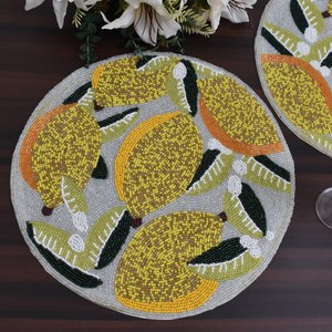 Handmade Beaded Lemon Placemat – Luxury Fruit Design <b>Table</b> Mat Decorative <b>Dining</b> <b>Table</b> <b>Runner</b> Custom Bead Embroidery Kitchen - Product Image 1