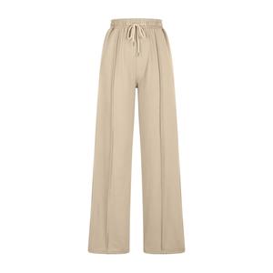 Pantalones de Punto de Cintura Alta y Pierna Ancha para Mujer, con Cordón Ajustable, Cintura Elástica, Corte Holgado Informal, Largos, de Color Sólido, para Primavera - Product Image 5