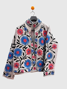 Veste en coton brodée à la main à motifs floraux, manches longues, col mandarin, style Prairie Chic, pour adulte, printemps, grande taille - Product Image 1