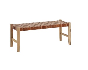 Mango wood and leather strip Garden <b>Bench</b> Outdoor Furniture - Product Image 1