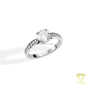 Round Cut Moissanite Diamond <b>Solitaire</b> Engagement <b>Ring</b> in White Gold Pave Band Classic Promise Wedding Anniversary <b>Ring</b> - Product Image 4