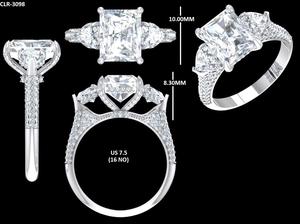 Bague de fiançailles Lurba Jewels en or blanc 14 carats avec diamant de laboratoire taille radiant de 3,70 carats, sertie pavé trois pierres, certifiée IGI, tendance - Product Image 6