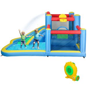 Grande Scivolo Acquatico Gonfiabile da Esterno con Scivolo, Casa Gonfiabile, Soffiatore da 550W, Canestro da Basket, Piscina con Spruzzi e Bersaglio per Freccette - Attrezzatura per Divertimento - Product Image 1