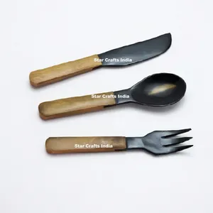 Ensemble de couverts en corne style australien, couteau, fourchette-couteau, compatible lave-vaisselle, micro-ondes et four, écologique, cadeau - Product Image 4