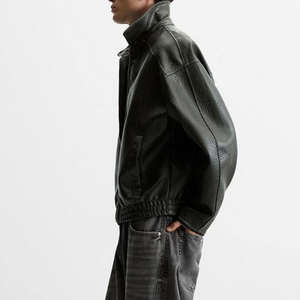 Veste en cuir unisexe, veste en cuir gaufré, veste vintage de style universitaire pour homme, veste en similicuir oversize - Product Image 3