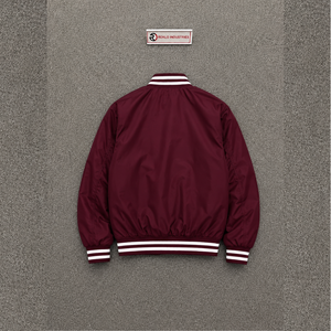 Chaqueta Bomber Varsity de Lana Color Granate de Alta Calidad para Hombre, con Botones de Cuerno, Estilo Casual Urbano, Ligera, para Invierno, Color Sólido - Product Image 6