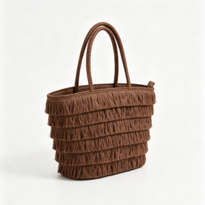 Bolso tote personalizado con flecos marrones, bolso de mano con borlas superpuestas, bolso tote con asa de cuerda tejida, bolso de hombro estilo paja - Product Image 4