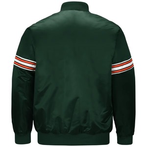 Blouson Bomber Homme Vert Foncé Personnalisé avec Manches Rayées Orange et Blanc, Col Montant, en Laine, Style Décontracté Automne, Fabrication OEM - Product Image 3