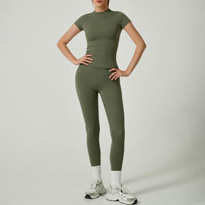 Conjunto Deportivo de Yoga y Gimnasio de Color Sólido, Leggings de Cintura Alta, Sujetador Deportivo Cruzado, Traje Atlético de 2 Piezas para Mujer - Product Image 5