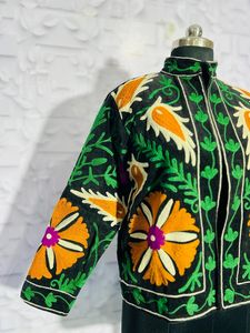 Black Embroidered Jacket Statement Boho Coat Handmade Floral Suzani Jacket <b>Unique</b> <b>Gift</b> <b>For</b> <b>Her</b> - Product Image 5