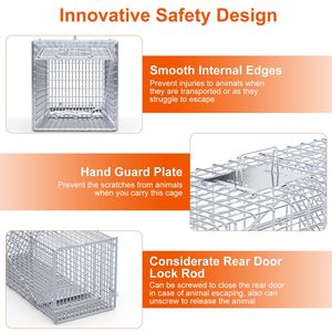 Jaula Plegable de Hierro Galvanizado de 37x14x15 Pulgadas para Captura Humana de Animales Vivos, para Gatos, Mapaches, Zorros, Coyotes y Perros Callejeros - Product Image 5