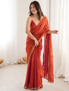 Sari en papier de soie pour femmes KV, orné de cuivre, design de créateur - Product Image 2