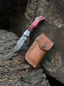 Cuchillo Plegable de Acero de Damasco SHARP POINT TRADES con Hoja Recta de 0.5mm, Apertura con Perilla, Mango de Madera, OEM, DIY - Product Image 2