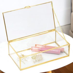 Metal & Glass Storage Boxes With Golden Frame For Jewelry Organizer And Decorative Use Handmade Glass Jewelry Box 8x5x2.5 Inches - Product Image 2