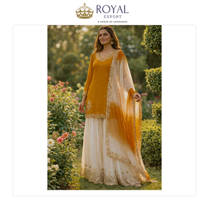 Meilleure collection de vêtements de style indien pour les occasions festives, vêtements de créateur, crêpe français pur et naturel avec broderie de sequins, ensemble sharara - Product Image 4