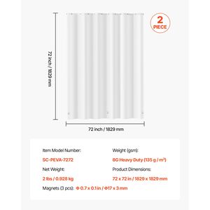 Telo Doccia in PEVA Ultra Resistente 8G, Confezione da 2, Impermeabile in Plastica con 12 Magneti Antiruggine - Product Image 4