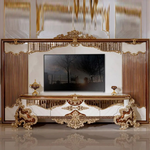 Meuble TV de style français en bois de mahogany massif, fait main, finition antique, pour salon d'appartement, meuble de luxe classique - Product Image 4