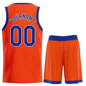 Conjunto de Uniforme de Baloncesto Sublimado Personalizado, Naranja y Azul, Malla sin Mangas, Absorbe la Humedad, Unisex, para Adultos, con Impresión de Nombre y Logotipo del Equipo - Product Image 6