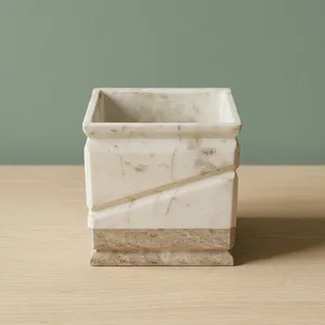 <b>Square</b> Marble Planter Tabletop Indoor Home Decor Minimalist Living Room Durable All Seasons - Product Image 4