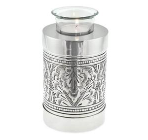 Urna Funeraria de Metal Azul con Grabado Plateado para Guardar Cenizas, Estilo Moderno - Product Image 6