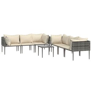 Set da salotto in Poly Rattan grigio 7 pezzi con cuscini Set da giardino - Product Image 3