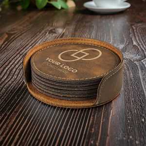Premium Genuine Leather Coasters for Executive <b>Desk</b> Luxury <b>Table</b> Mat Custom Logo Round Cowhide Cup Pad Set GLC-0144 - Product Image 5