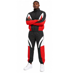 Men's Red Black <b>White</b> Color Blocking <b>Tracksuit</b> Full Sleeve Zipper Closure Breathable Sporty Autumn Wear 100% Polyester - Product Image 2