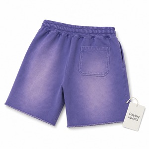 Shorts de survêtement personnalisés pour hommes, style vintage, en molleton délavé à l'acide, avec ourlet brut, coupe oversize, cordon de serrage, en French Terry épais, décontractés - Product Image 4