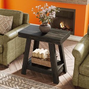 2-Tier Farmhouse-Style Wooden <b>End</b> <b>Table</b> with Storage Slim Narrow Nightstand for Living Room Small <b>Sofa</b> <b>Side</b> <b>Table</b> - Product Image 5