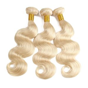 Extensions de cheveux humains blonds ondulés, cheveux vierges européens, double trame, tissage fait à la machine, 3 paquets - Product Image 3
