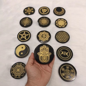 แผ่นรองแก้วคริสตัลหินอาเกต RAIS AGATE ลายแกะสลักเงาสีดำ ดีไซน์ฝังลายศิลปะ ของสะสม ชุดจานตกแต่ง - Product Image 4